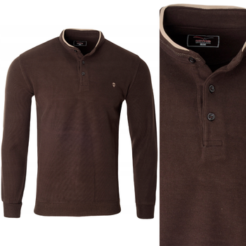 Bluza męska brązowa z kołnierzykiem stójka na guziki ze ściągaczami bawełna - Reymo