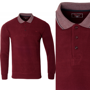 Bluza męska bordowa gładka z kołnierzykiem polo na guziki ze ściągaczami bawełna - Reymo