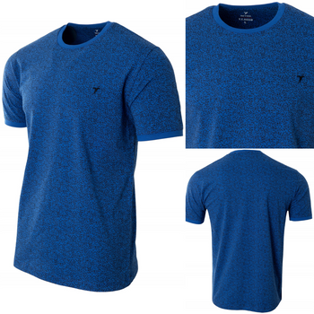 Koszulka męska t-shirt chabrowa we wzór roślinny dekolt pod szyję - Reymo