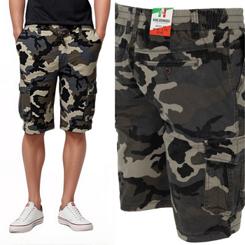 Spodenki męskie krótkie na gumce - beżowo-zielone-moro 