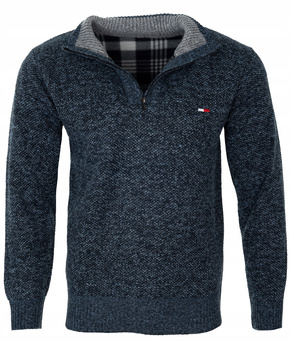 Sweter męski bluza rozpinany krótki zamek granatowy melanż ocieplany półgolf
