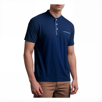 Koszulka męska polo granatowa kołnierz stójka z kieszenią - POLMSWISS