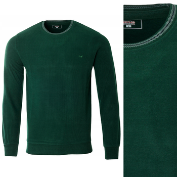 Bluza męska z okrągłym dekoltem pod szyję bawełniana zielona gładka klasyczna - Reymo