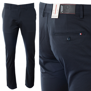 Spodnie męskie materiałowe granatowe prosty krój bawełniane wizytowe eleganckie - Bigman