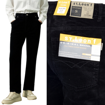 Spodnie męskie klasyczne materiałowe sztruksowe czarne - St. Leon