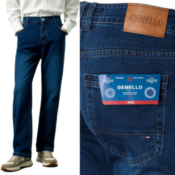 Spodnie jeansy męskie granatowe proste bawełniane klasyczne - Gemello