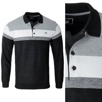 Bluza męska czarno-szara z kołnierzykiem polo na guziki ze ściągaczami bawełniana - Reymo