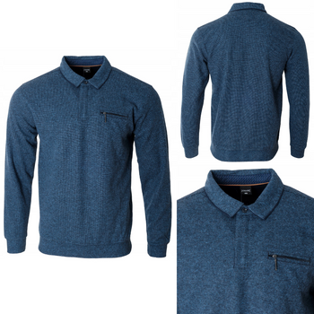 Bluza męska niebieska z kołnierzykiem na guziki kieszeń na zamek Dynamic