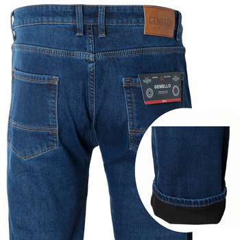 Męskie spodnie jeansy klasyczne granatowe ocieplane proste - Gemello