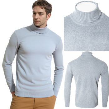 Golf męski sweter jasnoszary wizytowy elegancki - MUST