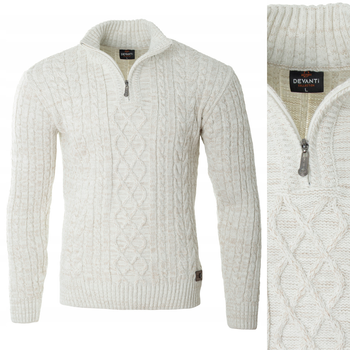 Sweter męski półgolf krótkie zapięcie na zamek beżowy we wzór klasyczny - Devanti