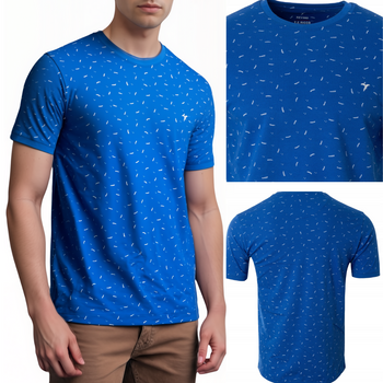 Koszulka męska t-shirt chabrowa we wzór dekolt pod szyję - Reymo