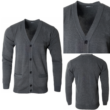 Sweter męski zapinany na guziki jesienny V-dekolt ciemno-szary