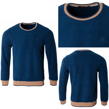 Bluza męska z okrągłym dekoltem 100% bawełna ciemno-niebieska gładka klasyczna - Antracid