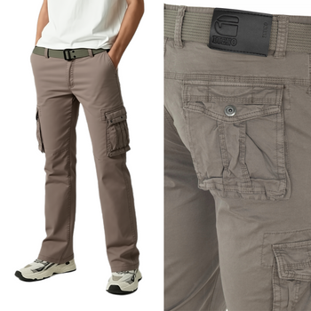 Spodnie męskie bojówki popielate bawełniane z paskiem- ITENO