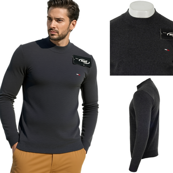 Sweter pół-golf męski elegancki ciemno-szary - MUST