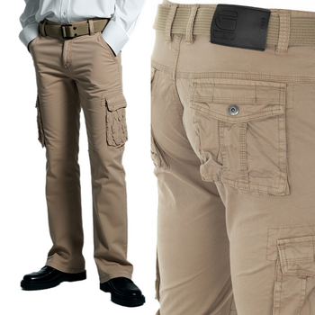 Spodnie męskie bojówki jasno-beżowe bawełniane z paskiem- ITENO