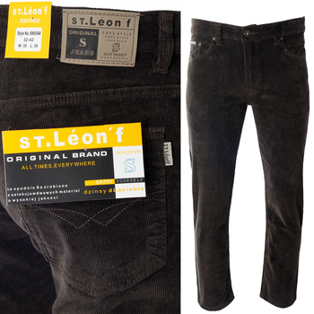 Spodnie męskie klasyczne materiałowe sztruksowe brązowe proste nogawki L30 i L32 - St. Leon