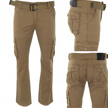 Spodnie męskie bojówki ciemno-beżowe bawełniane z paskiem- ITENO