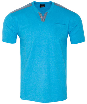 Koszulka męska guziki niebieska kieszonka - Exclusive