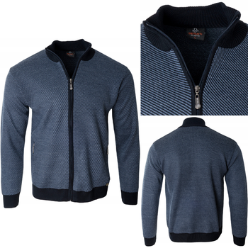 Bluza męska granatowa rozpinana na zamek stójka wełniana dwie kieszenie na zamek - Devanti