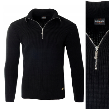 Sweter męski półgolf krótkie zapięcie na zamek czarny klasyczny - Devanti