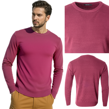 Sweter męski z okrągłym dekoltem burgundowy klasyczny - Must